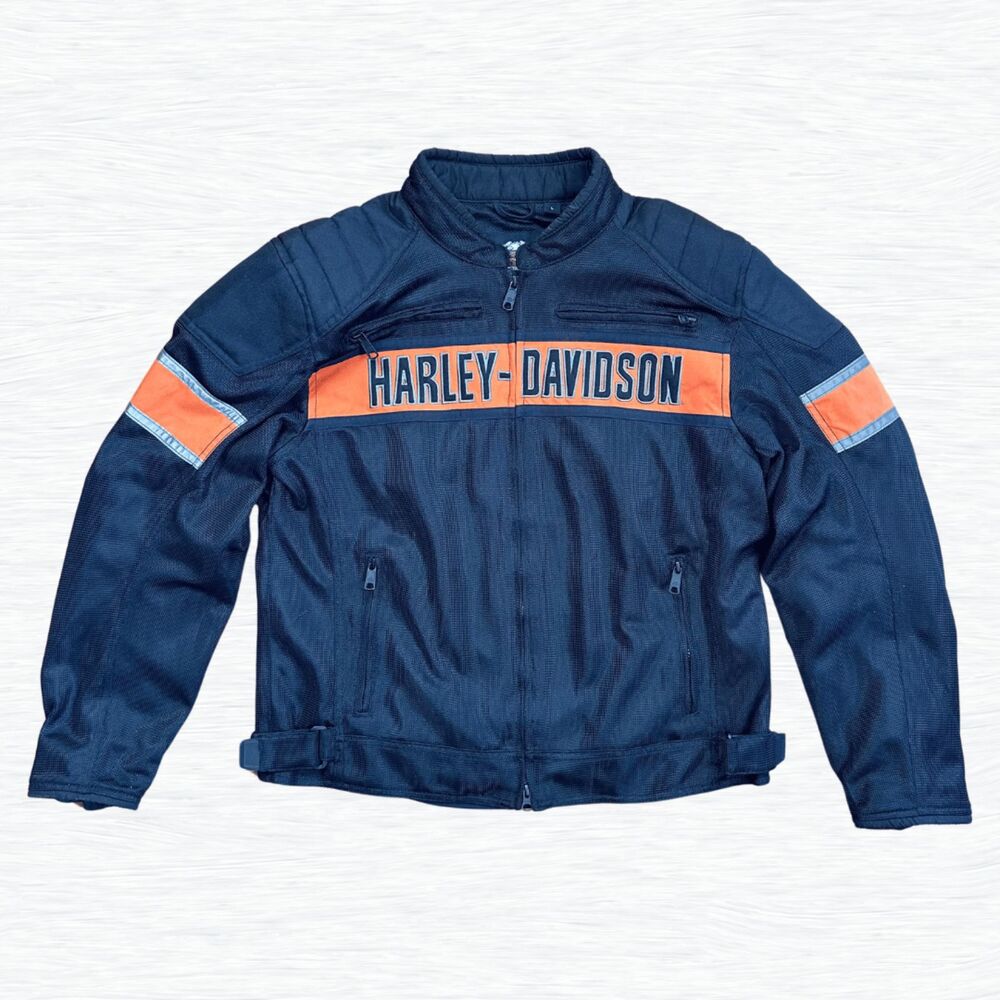 Harley Davidson Men's Trenton Mesh Fabric Motorcycle Riding Jacket Orange Size L